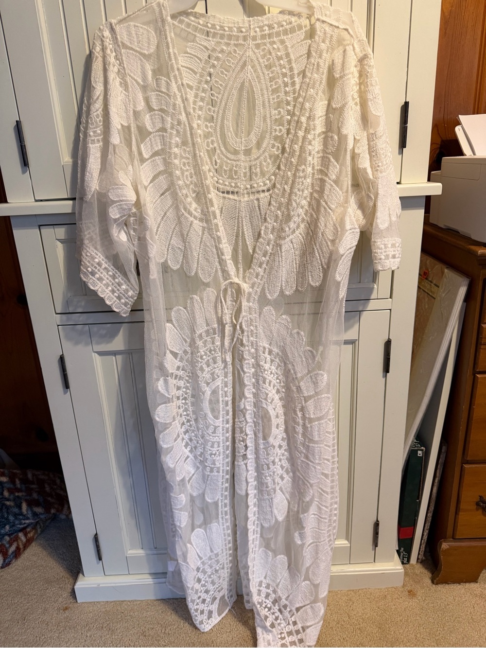White Crochet Lace Duster Cover-Up - Picture 1 of 3